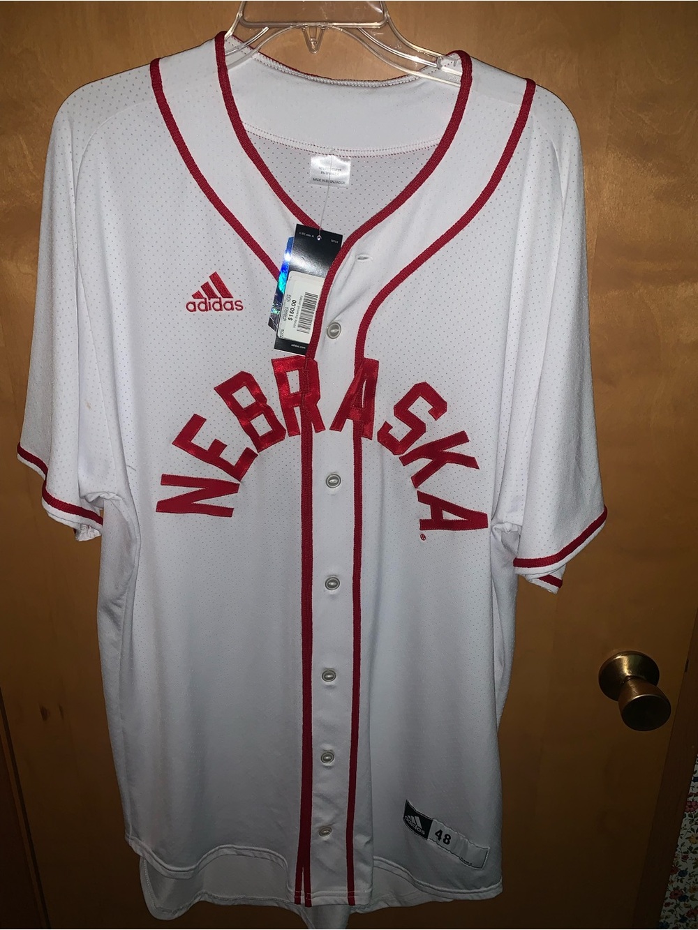 adidas White and Red Nebraska Baseball Jersey